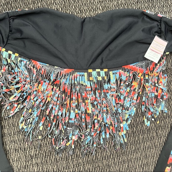 L*Space Strapless Reversible Tribal Black & Multi-Color Fringe Bikini Top Sz S - Picture 3 of 11